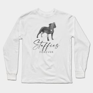 Staffordshire Bull Terrier Lover Gift - Ink Effect Silhouette - Staffies Forever Long Sleeve T-Shirt
